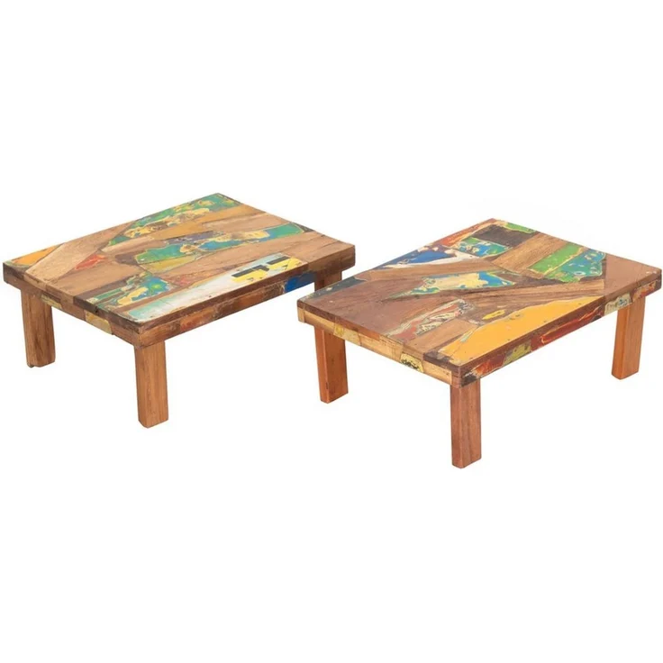 CREEDWOOD Couchtisch NIEDRIGER BEISTELLTISCH "MIX", Recyclingholz, Blumenhocker bunt – Bild 4