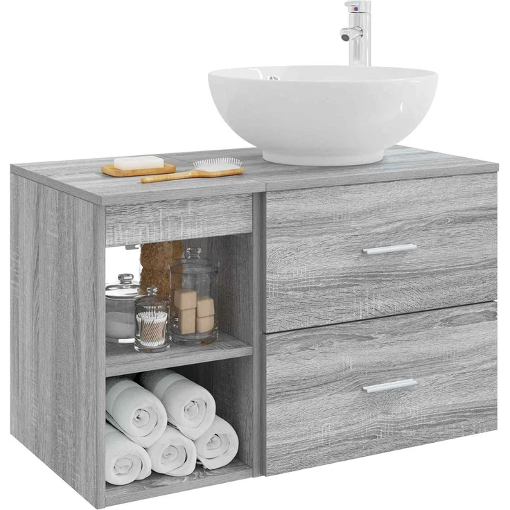 vidaXL Badezimmerschrank-Set 2 stk. Grau Sonoma 79,5 x 44,5 x 80 cm 3403917 – Bild 3