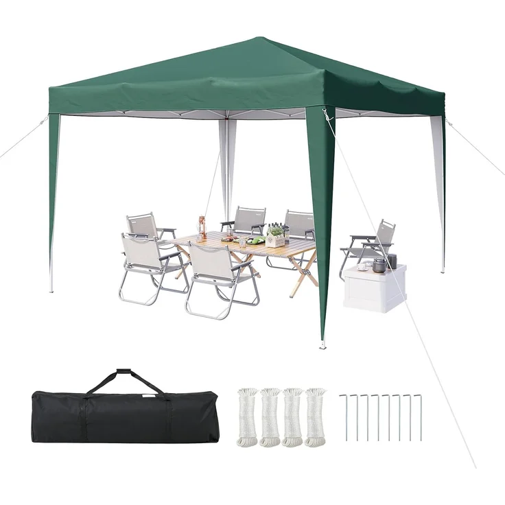 Aoxun Pop Up Pavillon 3x3 Wasserdicht, Metallrahmen-Schutzzelt, Höhe Verstellbar, 3mx3m Faltpavillon mit Tragetasche für Camping Party, Grün – Bild 1