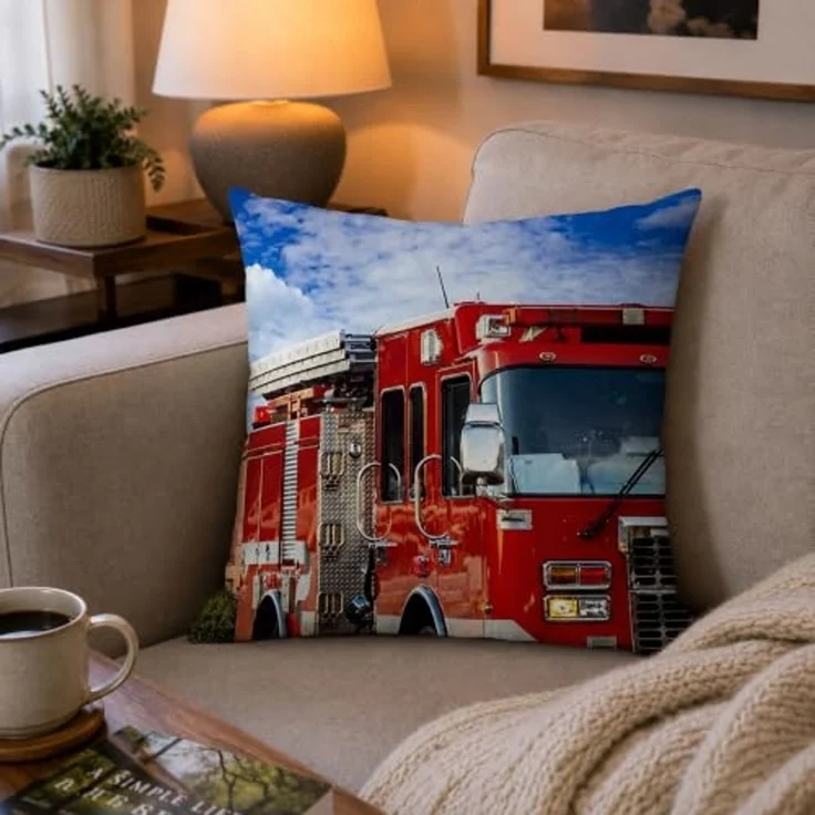 Feuerwehr Kissen Kuschelkissen Dekokissen Feuerwehrauto 40 x 40 cm – Bild 3