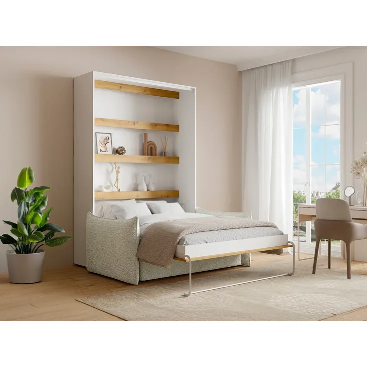 Vente-unique - RAPILI Bett Holz, Platte BeigeWeiß - B 151 cm239,2 cm x H 225,2 cm x L 208 cm – Bild 2