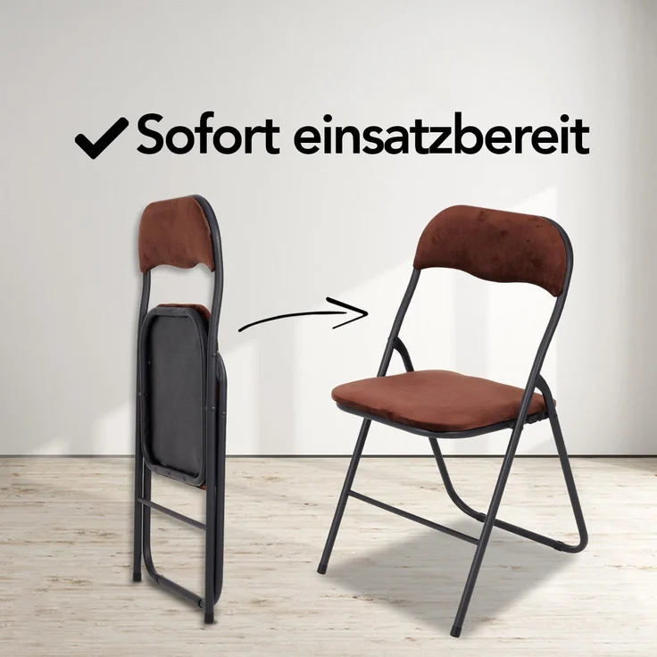 Brixy Klappstühle - 2er Set - Klappstühle - Samt - Esstisch Stühle - Klappstühle - 43 x 47 x 80 cm - Stühle - Braun – Bild 4