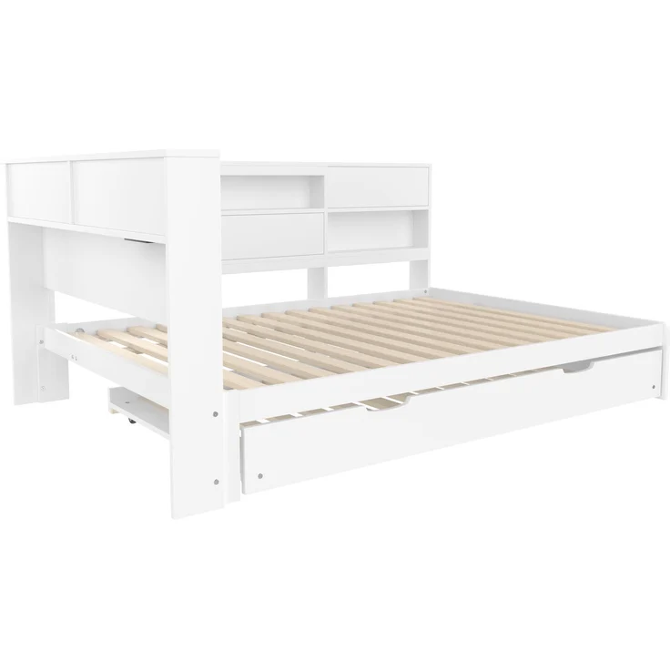ZUBALIYA Tagesbett 140x200 cm, mit Ausziehfunktion für zusätzliche Liegefläche, mit USB - Ladeanschluss am Bett, mit integrierter Steckdose, Weiß – Bild 14