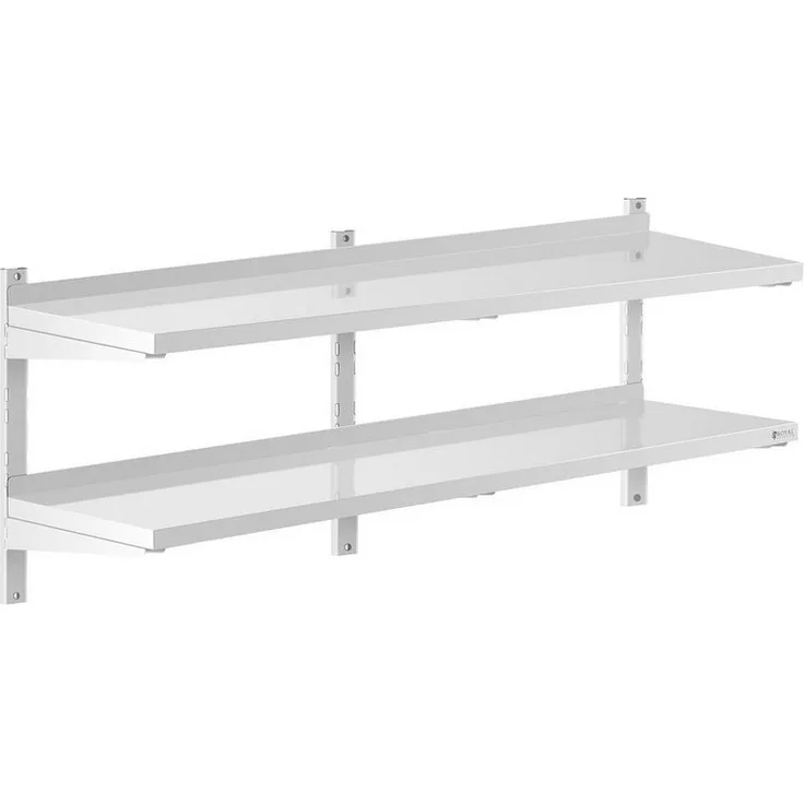 Royal Catering Hängeregal 150 x 40 cm Wandbord Doppel Wandregal Edelstahl Regal 2 Ablagen