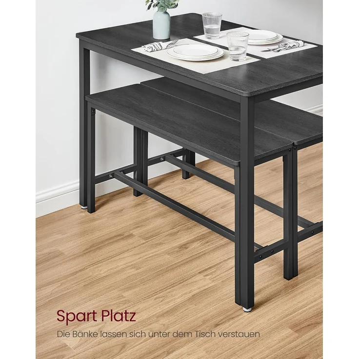 Vasagle Esstisch, Küchentisch-Set, 110 x 70 x 75 cm, mit 2 Bänken je 97 x 30 x 50 cm, Metallgestell, für Küche, Wohnzimmer, Esszimmer, Industrie-Design, von Songmics KDT070 – Bild 4