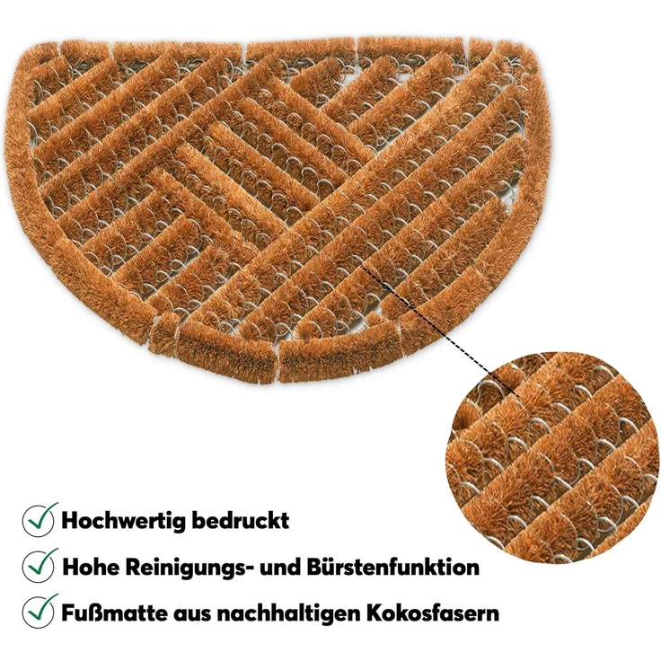 matches21 HOME & HOBBY Fußmatte Draht-Bürsten Kokosmatte natur halbrund 40x60 cm Sauberlaufmatte, halbrund, Höhe: 30 mm, Kokos Außen Türmatte als Outdoor Schmutzfangmatte – Bild 4