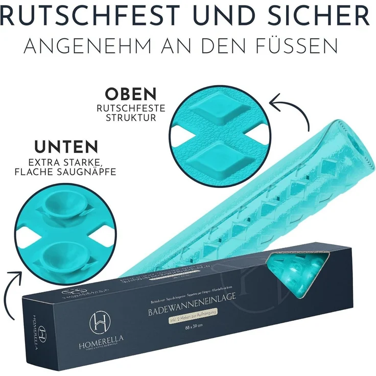 Homerella Badematte rutschfest Hautsensitiv 88x39cm, INKL. AUFHÄNGUNG, Antirutschmatte Badewanne BPA frei, Duschmatte schimmelresistent & maschinenwaschbar – Bild 3