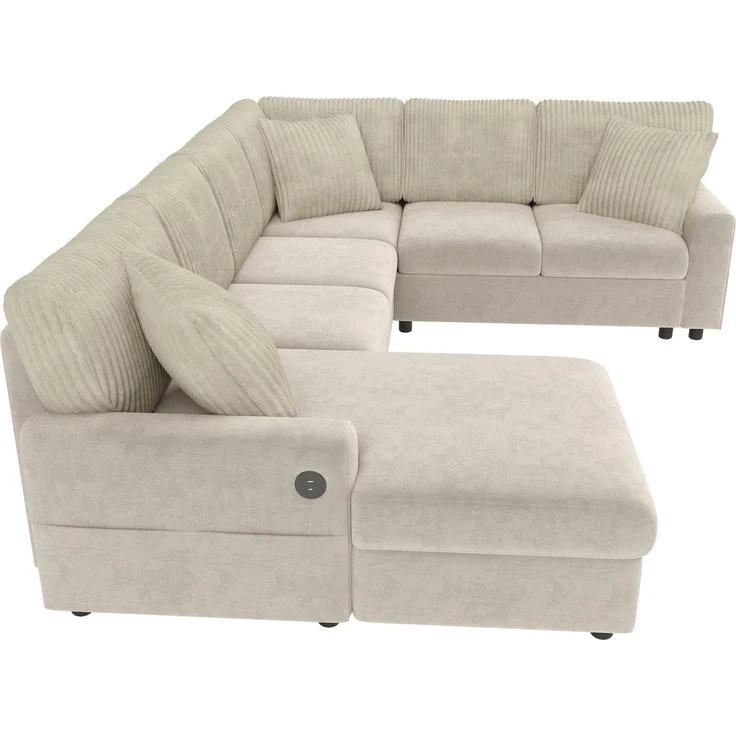 ZUBALIYA Modulare Wohnlandschaft, mit USB-C-Anschluss, H 83 × T 196 × B 249 cm, Beige, Chenille / Cord – Bild 17