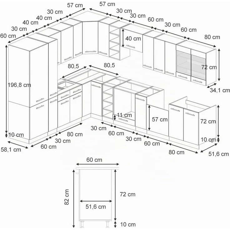 Eckküche Fame-Line Dunkelblau Hochglanz/Goldkraft Eiche 347 x 257 cm ohne Arbeitsplatte Vicco – Bild 2