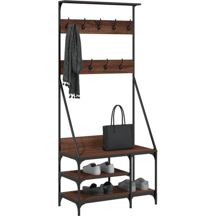 vidaXL Kleiderständer mit Schuhablage Braun Eichen-Optik 80x40x184 cm 837866 – Bild 7