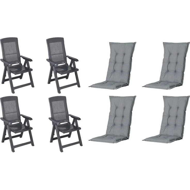 SET Tampa 4 x Klappsessel anthrazit, 4 x Auflage grau – Bild 1