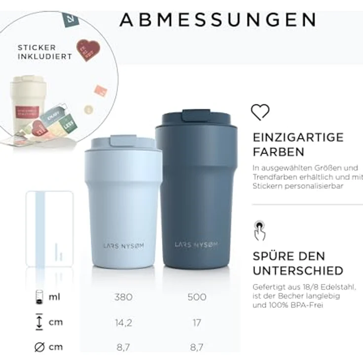 LARS NYSØM Thermo Kaffeebecher to go 380ml | Travel Mug 0,38 Liter mit Isolierung | Auslaufsicherer Edelstahl Thermobecher für Kaffee und Tee unterwegs | Teebecher (Creamy Peach, 380ml) – Bild 4