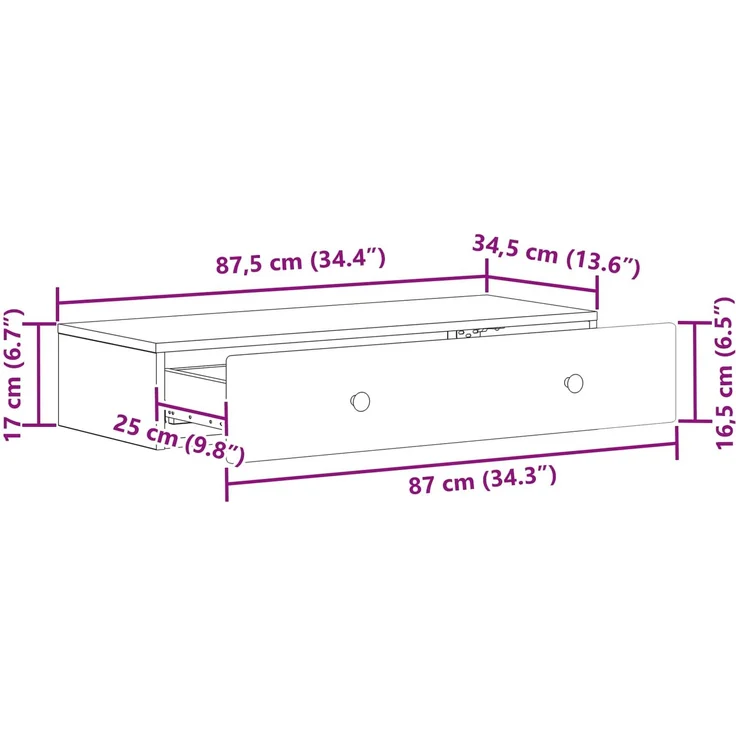 vidaXL Wandmontierter Beistelltisch Hochglanz Weiß 87,5 x 34,5 x 17 cm 899179 – Bild 8