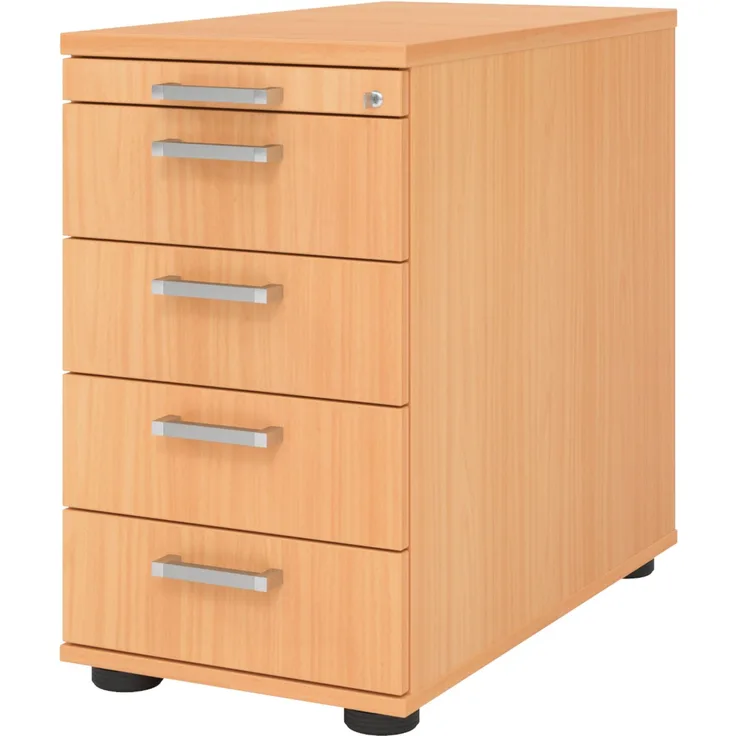 bümö Schreibtisch Schrank abschließbar, Schubladenschrank Holz in Buche, Container mit Schubladen - Schubladen Schrank Büro, Schreibtisch Container od. Schreibtisch Kommode mit Chromgriffe, SC50-6-6-CE