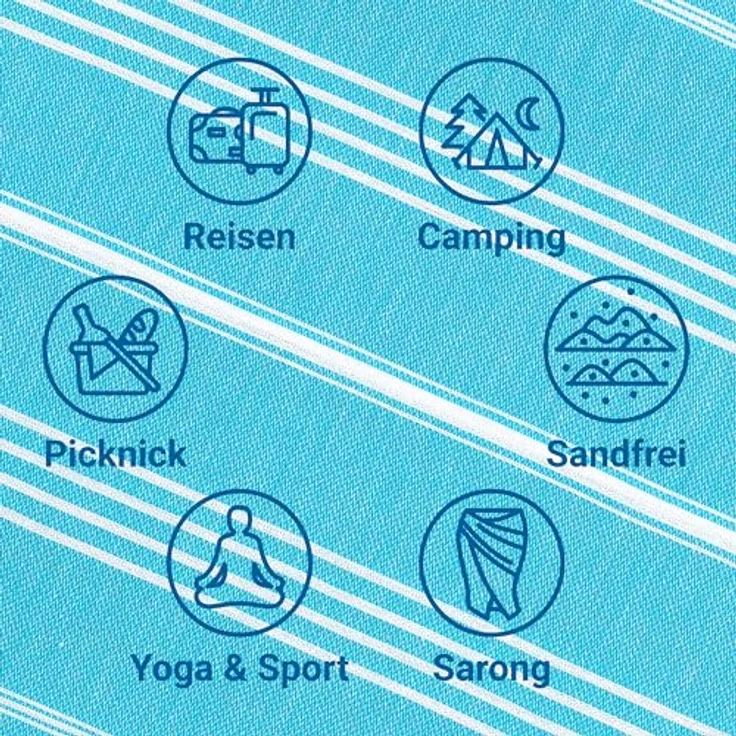 LeStoff das traditionelle Hamamtuch Strandtuch Badetuch Saunatuch Duschtuch Spa Sport Yoga Reisen 100% Bio-Baumwolle. Nachhaltig, natürlich, weich und vorgewaschen. (95x180 cm, Aqua) – Bild 5