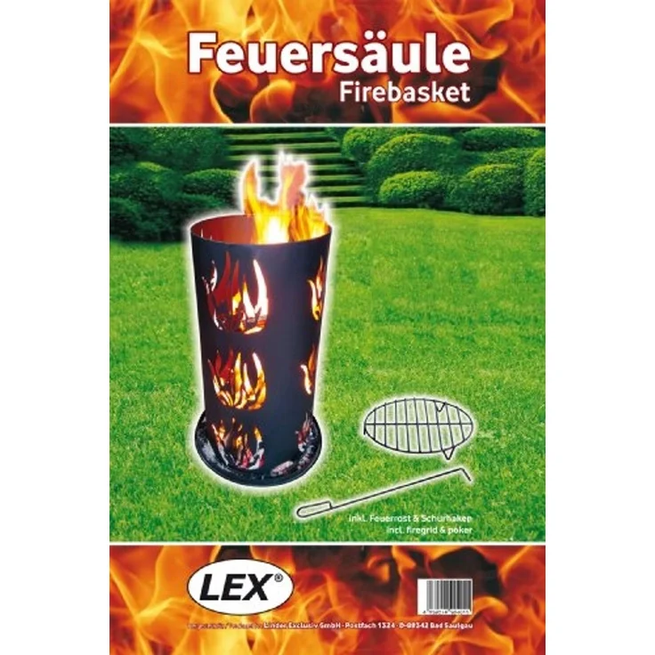 Feuersäule 80cm mit Feuerrost und Schürhaken Feuertonne Feuerkorb Ascherost – Bild 1