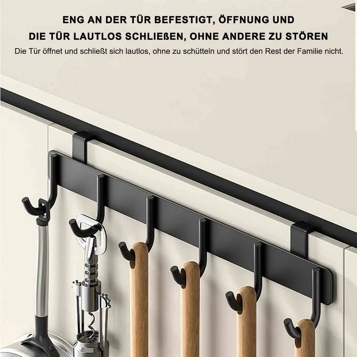 MODFU Türgarderobe Türhaken Türhakenleiste Tür Kleiderhaken Küche Hakenleiste Legierung, Kinderzimmer, Badezimmer, Wohnzimmer, Küche, (zum Einhängen universell platzsparend Ohne Bohren), mit 6 Haken – Bild 2
