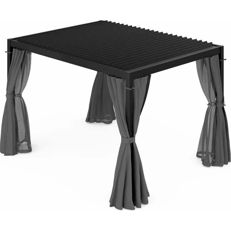 Blumfeldt Pergola 3x4 m - Verstellbares Lamellendach, Wasserdicht & Winterfest, Inkl. Vorhänge & Moskitonetze, UV-Schutz, Aluminium-Rahmen, Schwarz – Bild 2