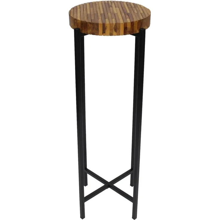 Dekoleidenschaft Blumenständer "Industrial" Pflanzenständer aus recyceltem Holz, Blumenhocker rund, Ø 33 x H 82 cm, Pflanzenhocker mit Gestell aus Metall, schwarz – Bild 5