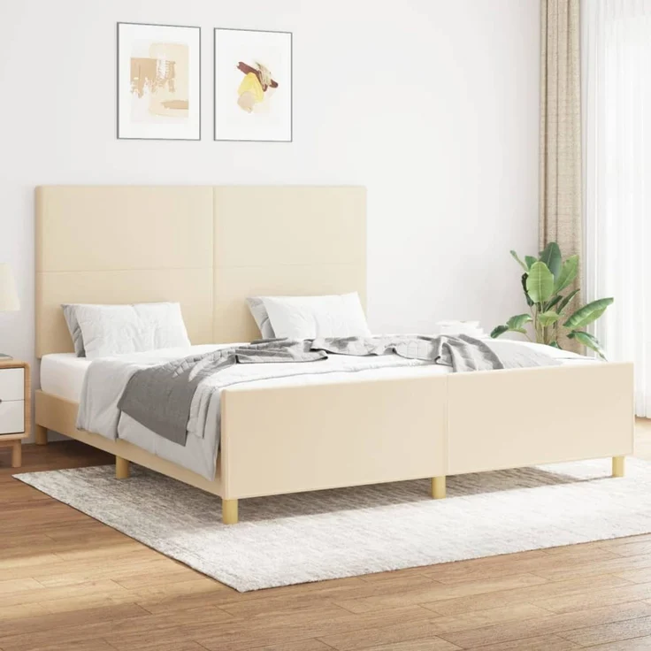 Doppelbett, Bettgestell Modernen ohne Matratze Creme 160x200 cm Stoff d1990e – Bild 2
