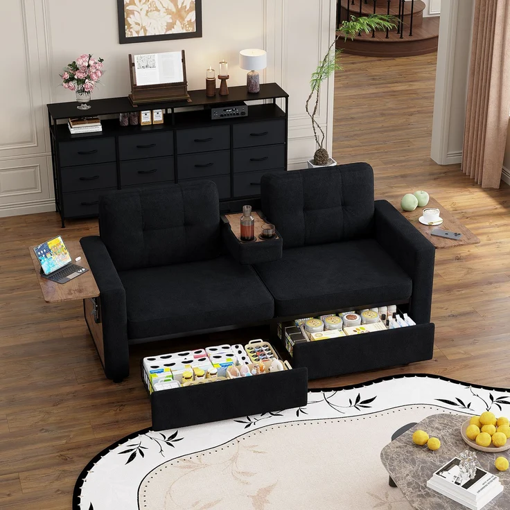 ZUBALIYA Schlafsofa 71x57.5 cm, mit Schreibtisch, mit Schubladen, mit Stauraum, mit Ablageflächen, mit Ausziehbett, Schwarz – Bild 10
