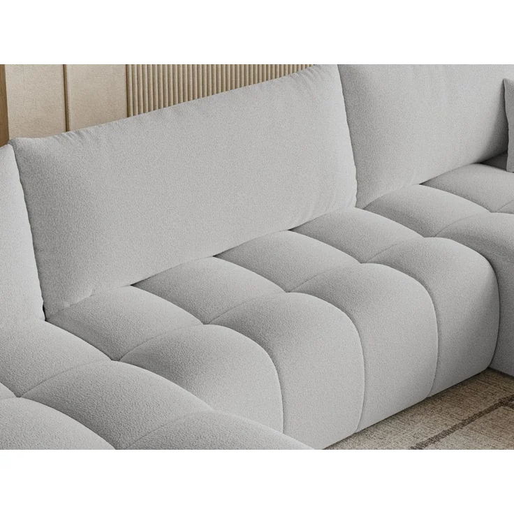 GRAINGOLD Ecksofa U-Form Neva U, Ecksofa mit Schlaffunktion, Bettkasten, mit losen Kissen, Bouclé-Stoff, Grau – Bild 5