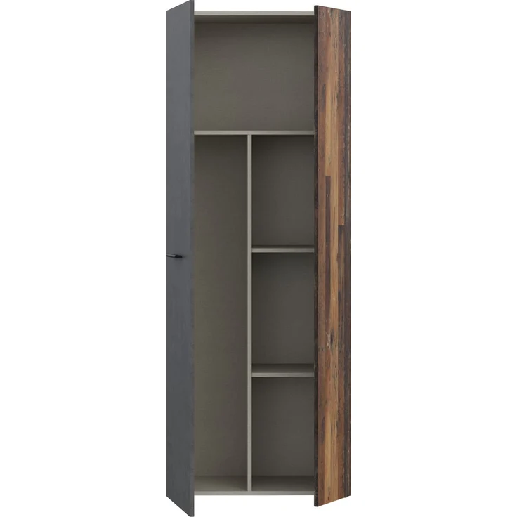 Forte NET306 Mehrzweckschrank 70, rustikaler Schrank, 1-türig, für Flur, Hauswirtschraftsraum, Holzwerkstoff, Old-Wood Vintage Holzdekor/Betonoptik, 68,7 cm breit x 181,1 cm hoch x 36,5 cm tief – Bild 4
