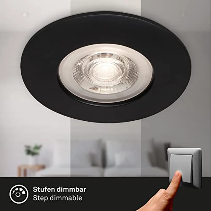 BRILONER Leuchten - 4er Set Einbauleuchten Decke, Dimmbar, LED Einbaulampen ultraflach, Einbaustrahler Bad, Badeinbaustrahler IP44, Schwarz-Matt, 90x25 mm (DxH) – Bild 4