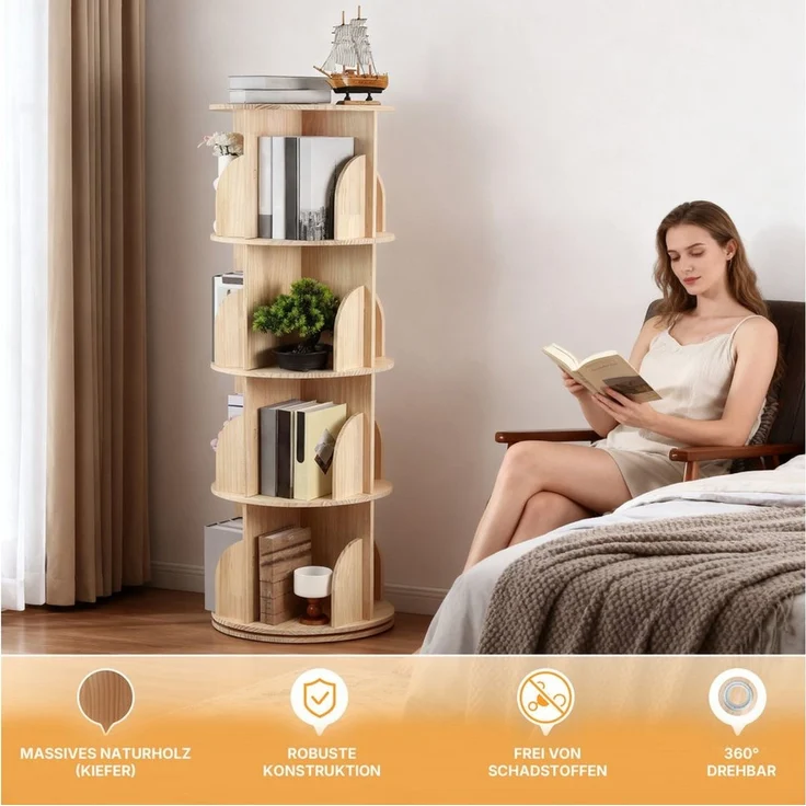 Allyson Standregal Drehbares Bücherregal für Kinder Aufbewahrungsregal, 3 Etagen Bis 60 kg belastbar, 360° Schraubendreher & Handschuhe – Bild 2