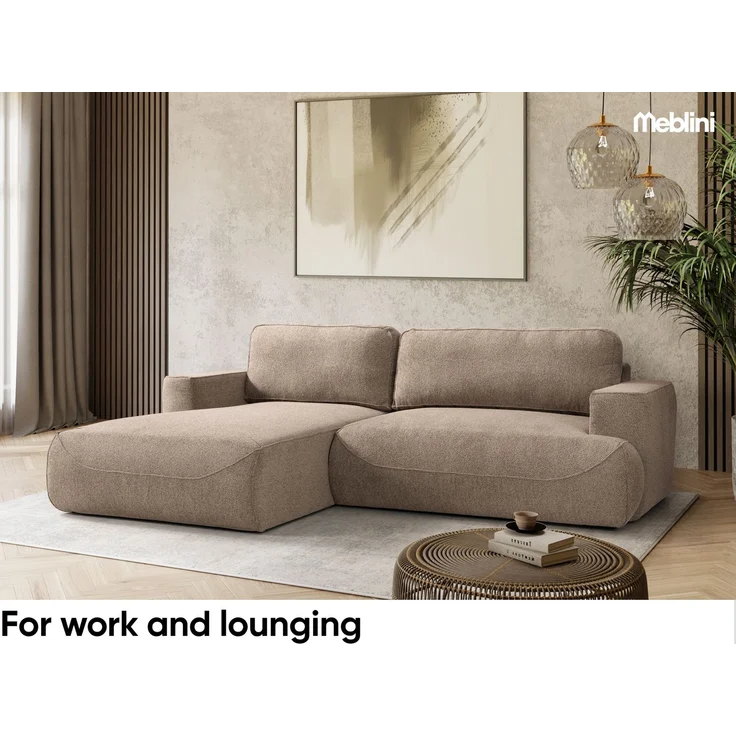MEBLINI Schlafcouch mit Bettkasten – LUMIERE – 271x195x96cm – Links – Braun Samt - Ecksofa mit Schlaffunktion - Sofa mit Relaxfunktion und Kissen - Couch L-Form – Eckcouch – Bild 3