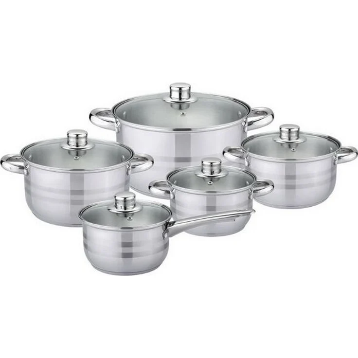 Michelino Topf-Set Kochtopfset BONN Kochtopf-Set Kochset mit Glasdeckel, Edelstahl (Topfset 5 Töpfe + 5 Deckel, 10-tlg, Stieltopf Fleischtopf Bratentopf Suppentopf Kochtopf), Induktionskochtöpfe induktionsfähige Töpfe – Bild 2