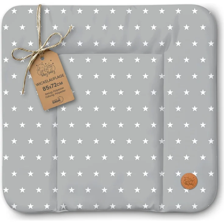 Wickelauflage Wickelunterlage abwaschbar und wasserdicht 85x72 cm - Wickelmatte zum Auflegen auf Wickeltisch Wickelaufsatz Wickelkommode oder Waschmaschine changing mat 85x72 Sterne und Grau