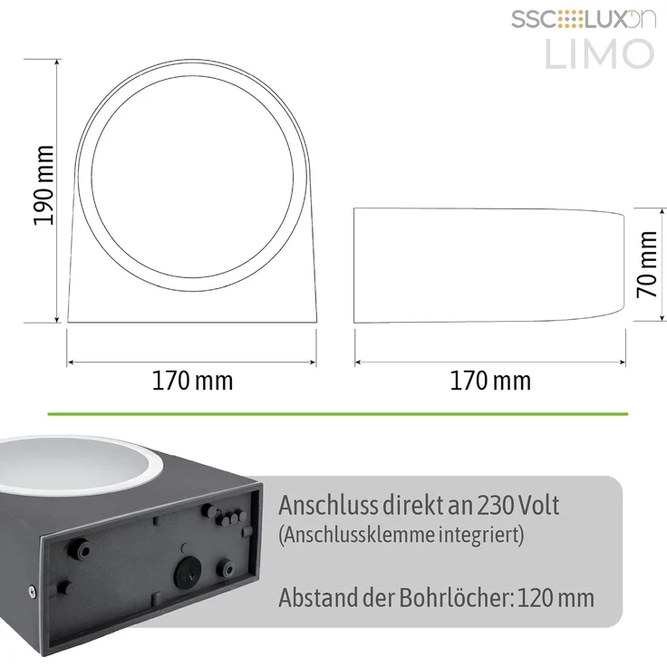 SSC-LUXon LED Außen-Wandleuchte LIMO Wandlampe außen Up & Down IP54 grau mit E27 LED 6W warmweiß 230V, Warmweiß – Bild 5