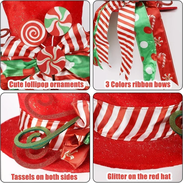 LATERN Weihnachtsbaumspitze 30CM Groß Roter Hut + Gestreiftes Schleifenband – Bild 2
