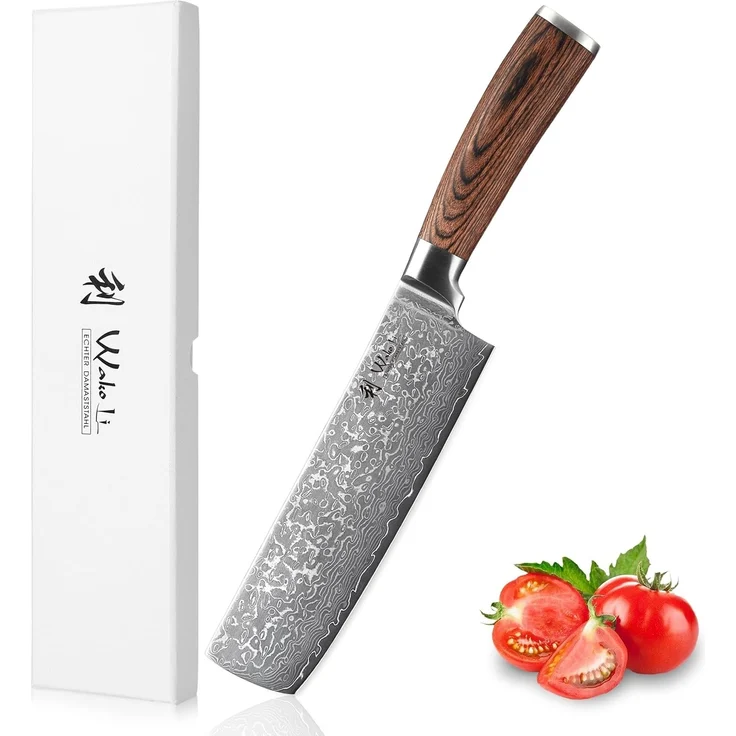 Wakoli Asiamesser EDIB Sakura Damast Nakiri Messer Küchenmesser 18 cm Klinge, aus 67 Lagen Damaststahl, VG-10 Kern – Bild 1