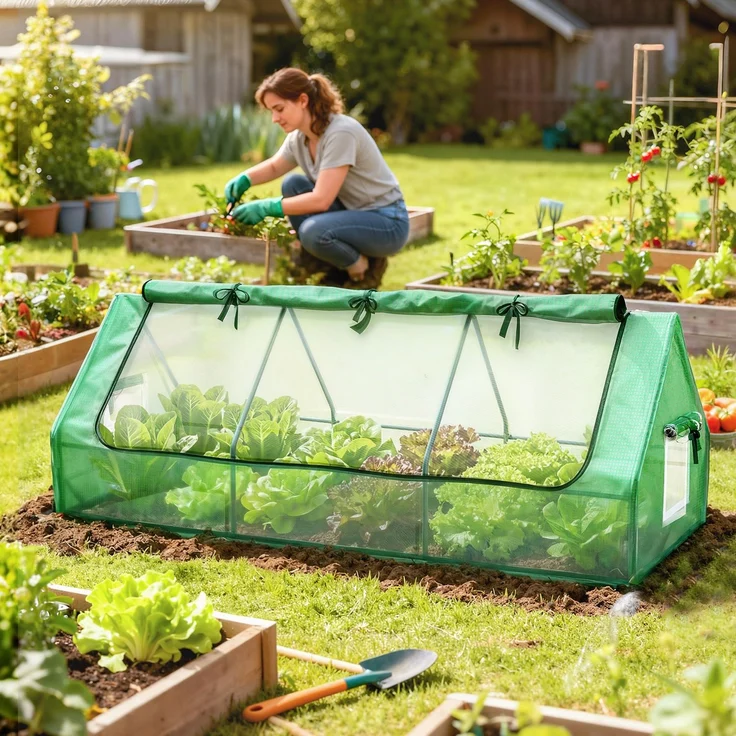 MELAYR, Terrassengewächshaus Mini-Gewächshaus 240x90x90 cm mit Netzfenstern für den Anbau von Gemüse und Blumen grün – Bild 3