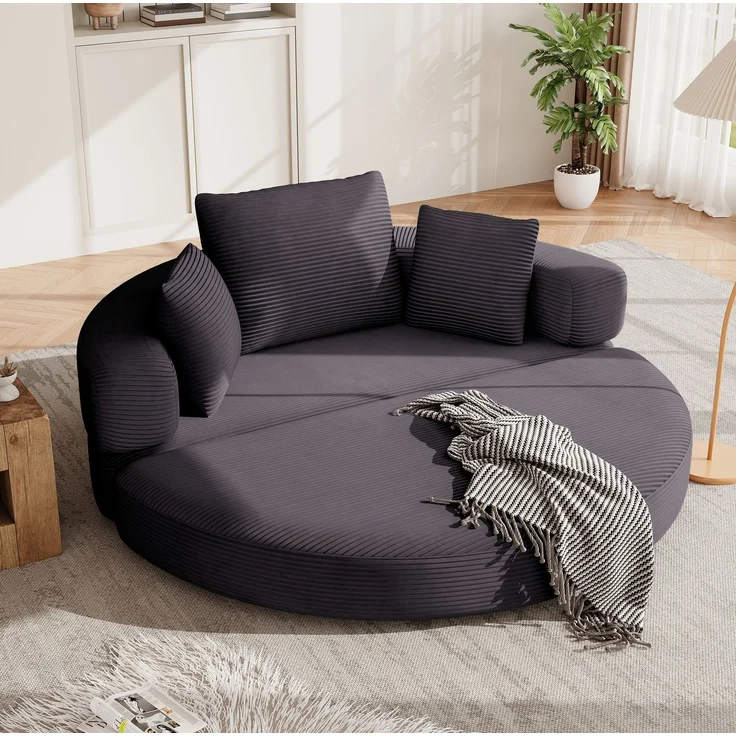 Schlafsofa 173x176 cm in Schwarz, klappbar mit 3 Kissen und Cordstoff – Bild 4