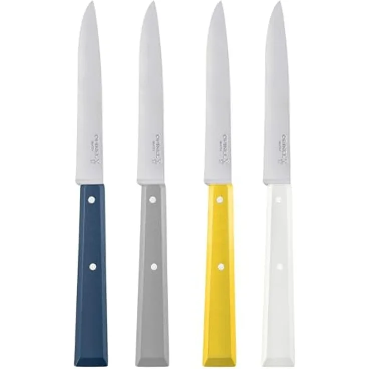 Opinel Bon Appetit Celeste Tafelmesser - rostfrei - 4 tlg - Stahl 12C27 - Buchenholzgriffe in weiß - blau - gelb - grau