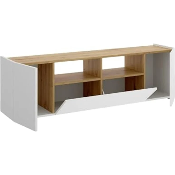 Dmora - TV-Schrank Etna, niedriges Sideboard für Wohnzimmer, TV-Sideboard für Wohnzimmer, 142x35h44 cm, Weiß und Eiche Nodi – Bild 5
