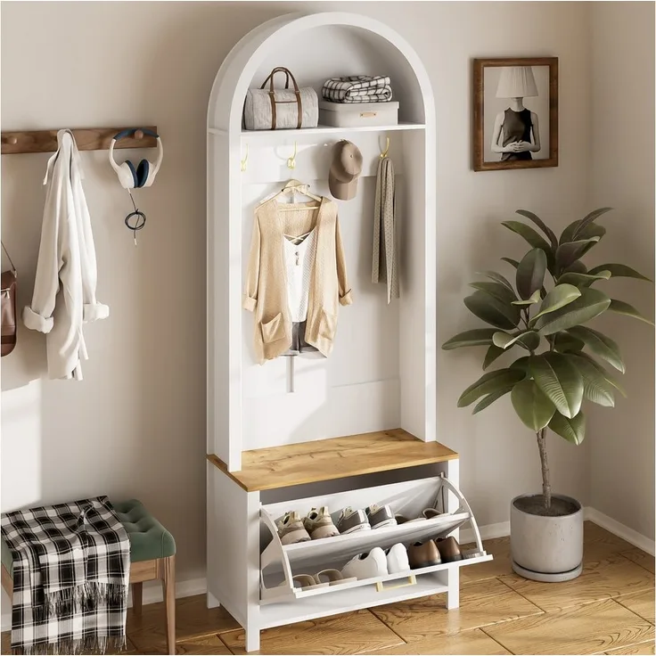 STILVORA Garderoben-Set mit Schuhregal,Wandgarderoben Garderobenständer mit Haken&Sitzbank, (Flurschrank, Garderobenständer, 1-St, 75 L x 35 B x 195 H), mit Schuhregal, Ablage und Haken