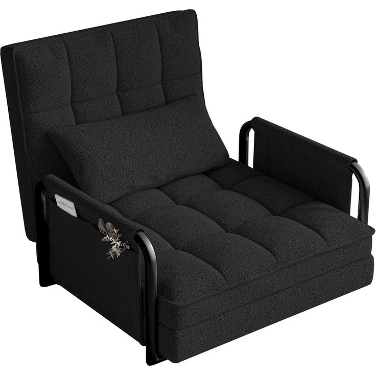 FUROKOY Relaxsessel Liegebett Klappsessel mit Bettkunktion,5 Positionen Verstellbare (Klappbett, 1-St, 3-in-1 Bodensessel), verstellbar,klappbar,mit Armlehnen & Kissen,Schwarz – Bild 5