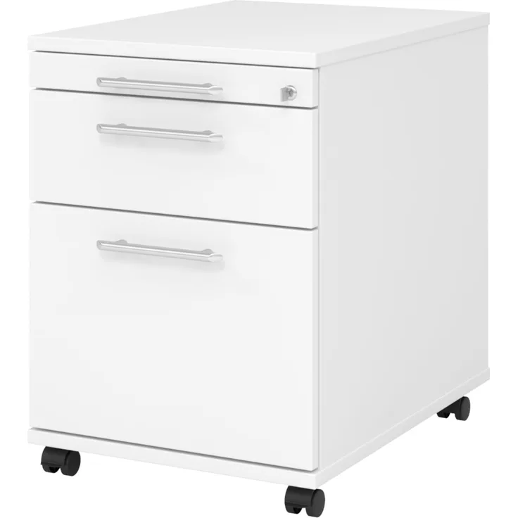 bümö Rollcontainer mit Hängeregistratur, Container abschließbar aus Holz in weiss - Rollwagen für's Büro mit Hängeregister als Schreibtisch Unterschrank od. Bürocontainer m. Relinggriffe, AC20-W-W-RE