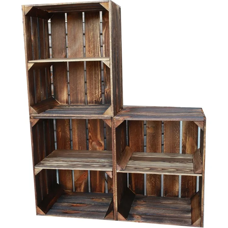 Holzkisten mit Regalfach Kurz 50 x 40 x 30cm Vintage Geflammt