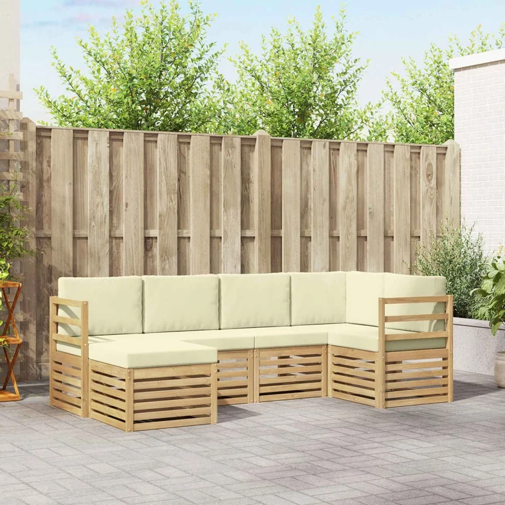 vidaXL Outdoor-Sofagarnitur 6 stk. 5-Sitzer Weiß und Creme Polyester 3392095 – Bild 1