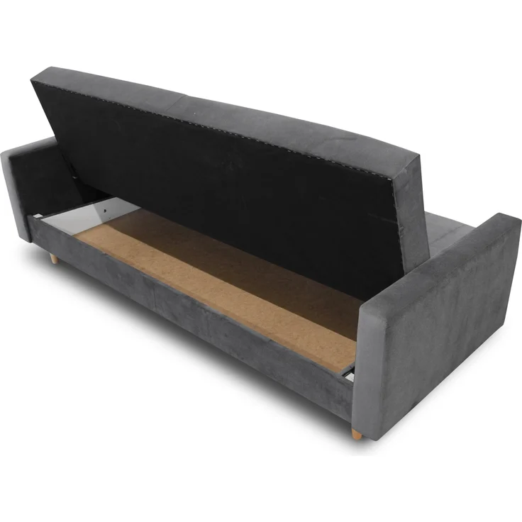 Schlafsofa Sara - Sofa mit Bettkasten und Schlaffunktion, Bettsofa, Schlafcouch mit Holzfüße, Velours (Dunkelblau (Kronos 09)) – Bild 4