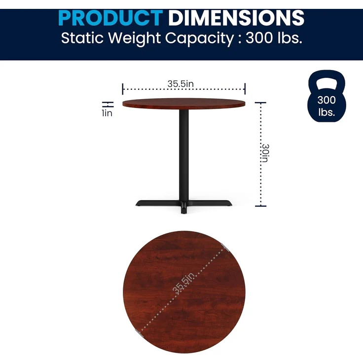 Flash Furniture Chapman 91,4 cm runder Mehrzweck-Konferenztisch, Business-Tisch für Büro und Konferenzräume, Kirsche – Bild 2