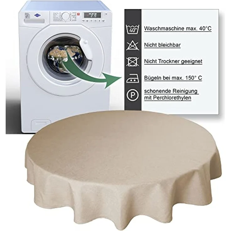 Haus und Deko Tischdecke Tischdecke rund 140 cm Ø beschichtet Leinenoptik wasserabweisend (1-tlg) – Bild 4