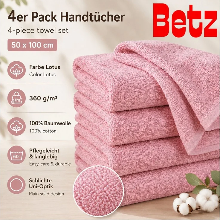 Betz Handtücher Berlin 4er Pack Handtuch-Set 50x100 cm, 100% Baumwolle – Bild 2