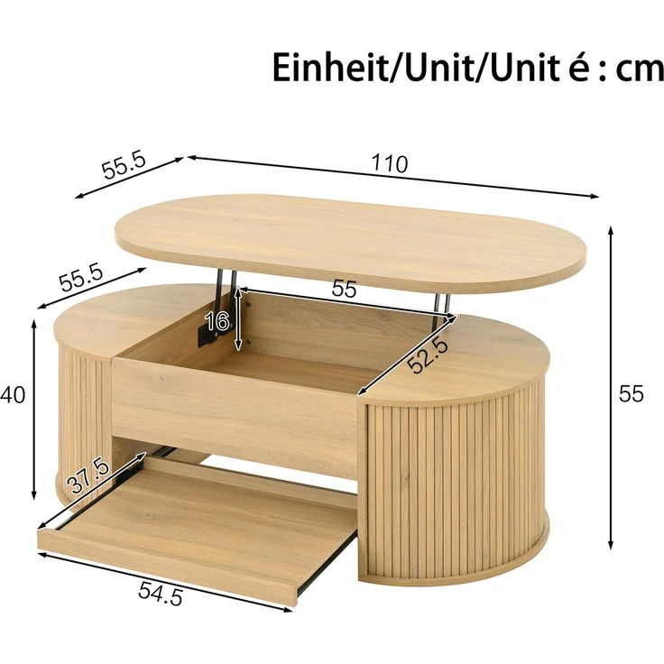 Wohnzimmermöbel-Set 110x55,5x40 cm / 175x36x41 cm mit höhenverstellbarem Couchtisch und TV-Schrank mit Stauraum – Bild 7