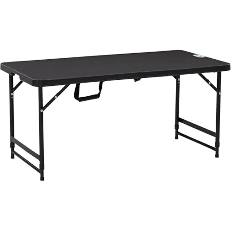 Outsunny Gartentisch Campingtisch, Buffettisch mit Stahlgestell, Terrassentisch für 4 Personen, 1-St, Höhenverstellbarer, HDPE, Dunkelgrau, 118 x 60 x 74 cm